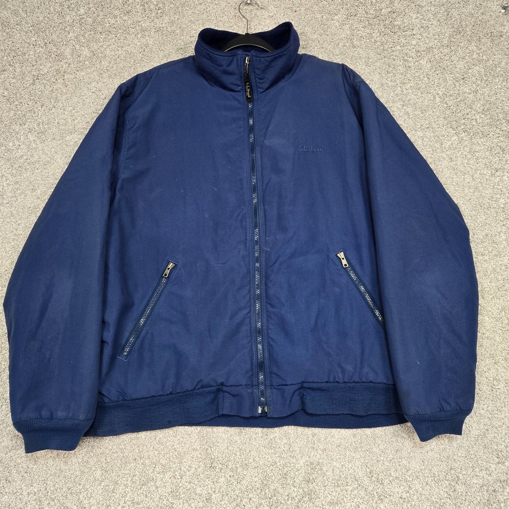 LL Bean Jacket Mens XL blue Fleece Lined warm up full zip coat